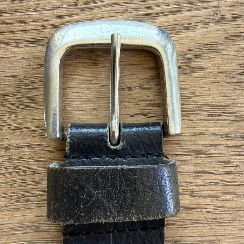Vintage Distressed Black Leather Lace Up Grommet Belt Silver Buckle Boho Edgy